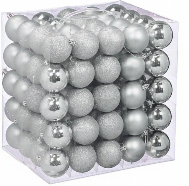 Relaxdays Weihnachtskugeln aus Kunststoff in Silber, 100er Set mit Bändchen - Bild 1