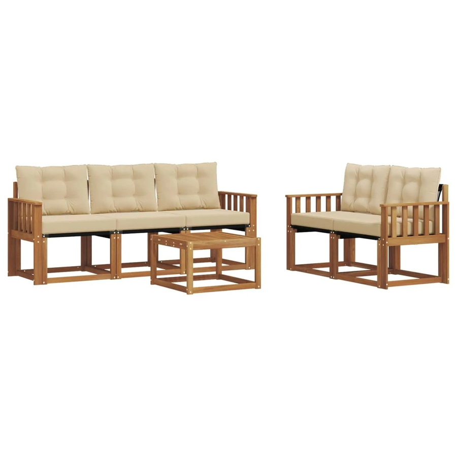 vidaXL Outdoor-Sofagarnitur 6-teilig aus Akazienholz mit Textilene und Kissen in Natur und Beige - Bild 2