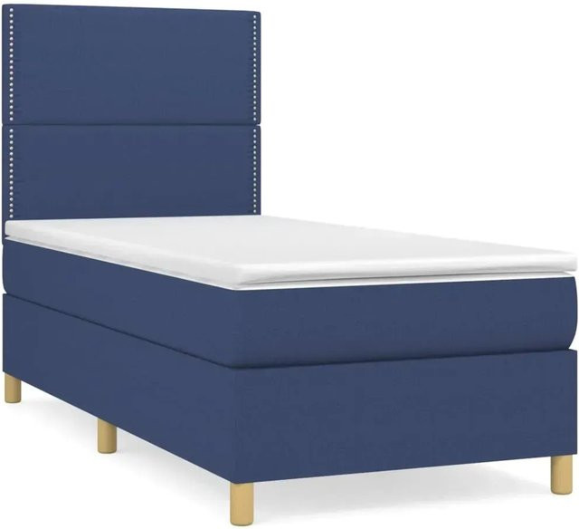 vidaXL Boxspringbett Hybrid mit Matratze und Taschenfederkern in Blau, B/T/H: 90 x 200 x 128 cm - Bild 1
