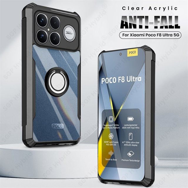 Xiaomi Poco F8 Ultra 5G Schutzhülle aus klarem Kristall-Acryl mit magnetischem Halterring in Transparent und Schwarz - Bild 1
