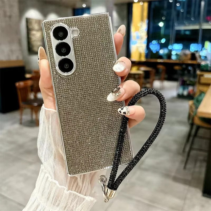 Luxuriöse Flash-Diamant Handyhülle für Samsung Galaxy Z Fold 7, 6, 5, 4 mit galvanisiertem Armband und stoßfestem Rückseitenschutz - Bild 1