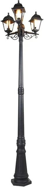 QAZQA Klassische Gartenlaterne Schwarz IP44 mit 3 Leuchten für E27 Sockel - Bild 1