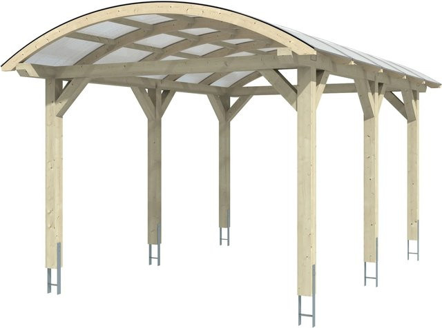 Skan Holz Carport Franken Bogendach aus Fichte Leimholz in Nussbaum Braun mit Doppelstegplatten aus Polycarbonat B/T: 376 x 541 cm, Höhe: 293 cm - Bild 1