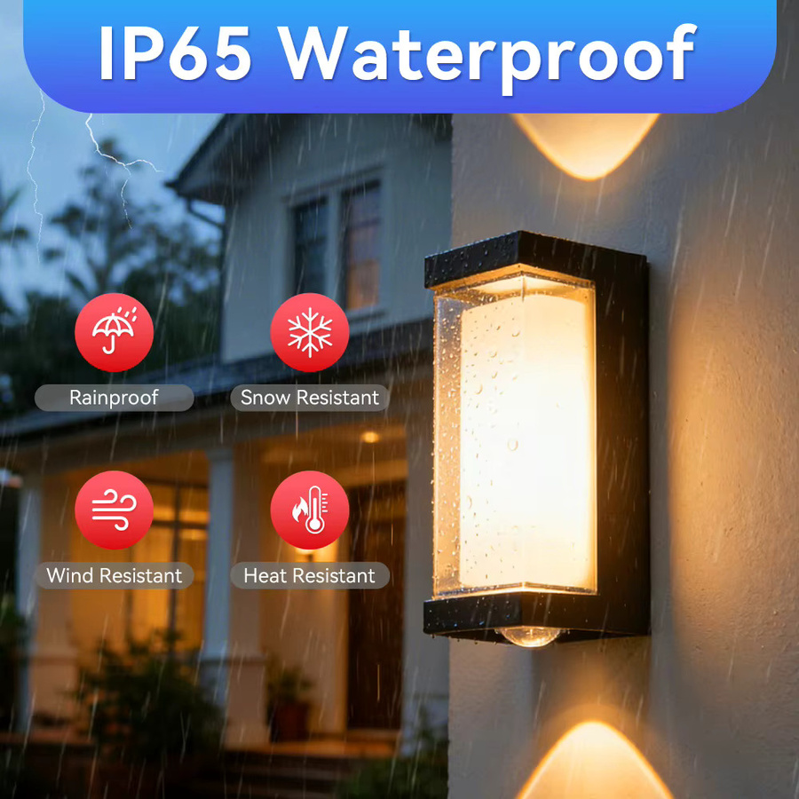 LANGYUE LED Wandleuchte Up-Down in Schwarz, IP65 wasserdicht, 12 W, warmweißes Licht, moderne rechteckige Außenleuchte für Garten und Hof - Bild 4