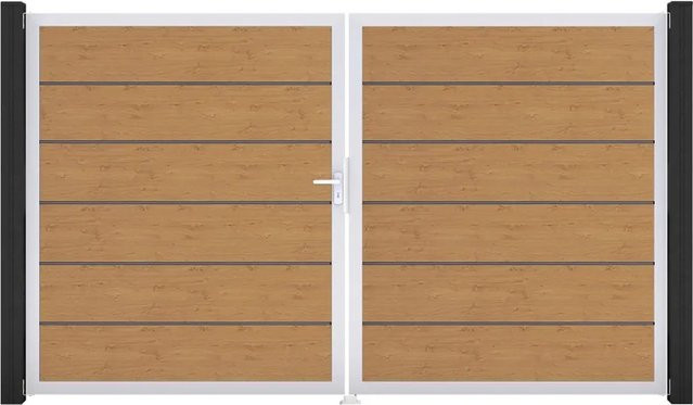 GroJa Tor Basicline Premium 2-flügelig Asteiche Natur EV1 DIN Links B: 306 cm, H: 180 cm - Bild 1