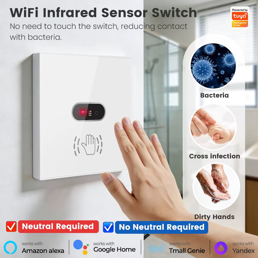 SMATRUL Tuya Smart WiFi Wand Schalter mit Infrarot Gestensteuerung, berührungsloser Touchless Schalter in Weiß, kompatibel mit Amazon Alexa und Google Assistant - Bild 2