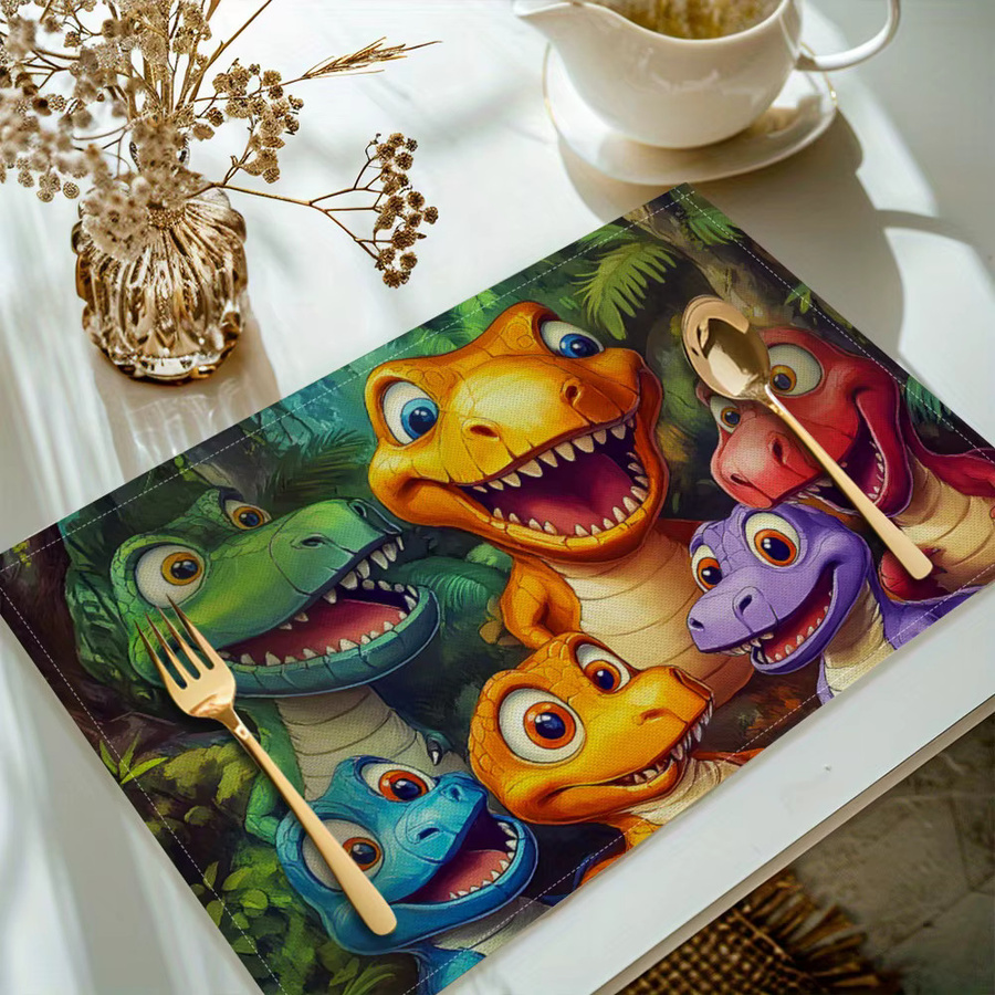 VIKAMA 4er-Set Platzsets mit niedlichem Cartoon-Dinosaurier-Motiv in Mehrfarbig, rechteckig aus PVC für Kinderzimmer und Restaurant - Bild 2