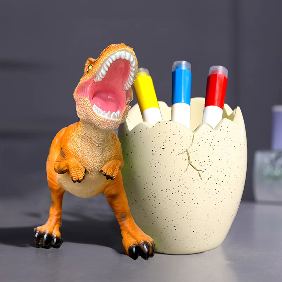 Runder Dinosaurier Stifthalter aus Harz in Multicolour als Schreibtisch Organizer für Kinder und Studenten - Bild 2