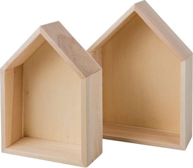 Rayher Holz-Rahmen Häuser Breit 2er-Set in Naturholz Beige - Bild 1