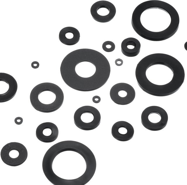 8er Set Flache Gummi Unterlegscheiben und Nylon Spacer als Isolationsdichtung für Schrauben in Schwarz - Bild 1
