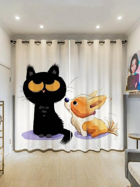 Yiran Furniture Verdunkelungsgardine Katzenserie mit Illustrationsmustern, B: 55 cm, H: 120 cm, Mehrfarbig - Bild 1