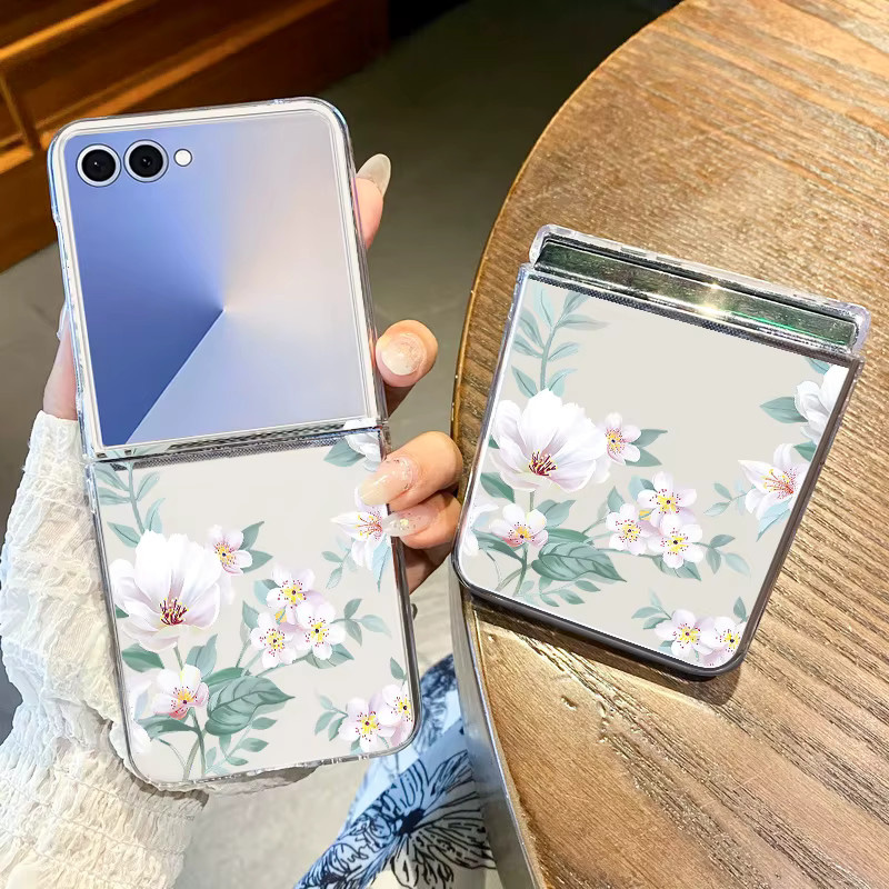 YISHANGOU Klare Hartschalen-Handyhülle mit Blumenmuster für Samsung Galaxy Z Flip 8 7 FE 6 5 4 3 5G in Transparent - Bild 1