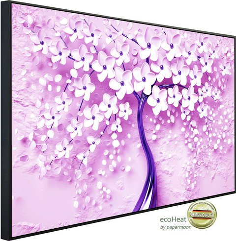 papermoon EcoHeat Infrarotheizung mit Blumen und Baum Motiv in Lila und Bunt, Matt-Effekt, mit App-Steuerung und WLAN - Bild 1