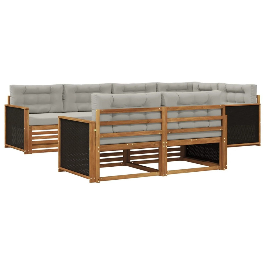 vidaXL Outdoor-Sofagarnitur aus Akazienholz in L-Form mit 7 Kissen in Natur und Hellgrau - Bild 2