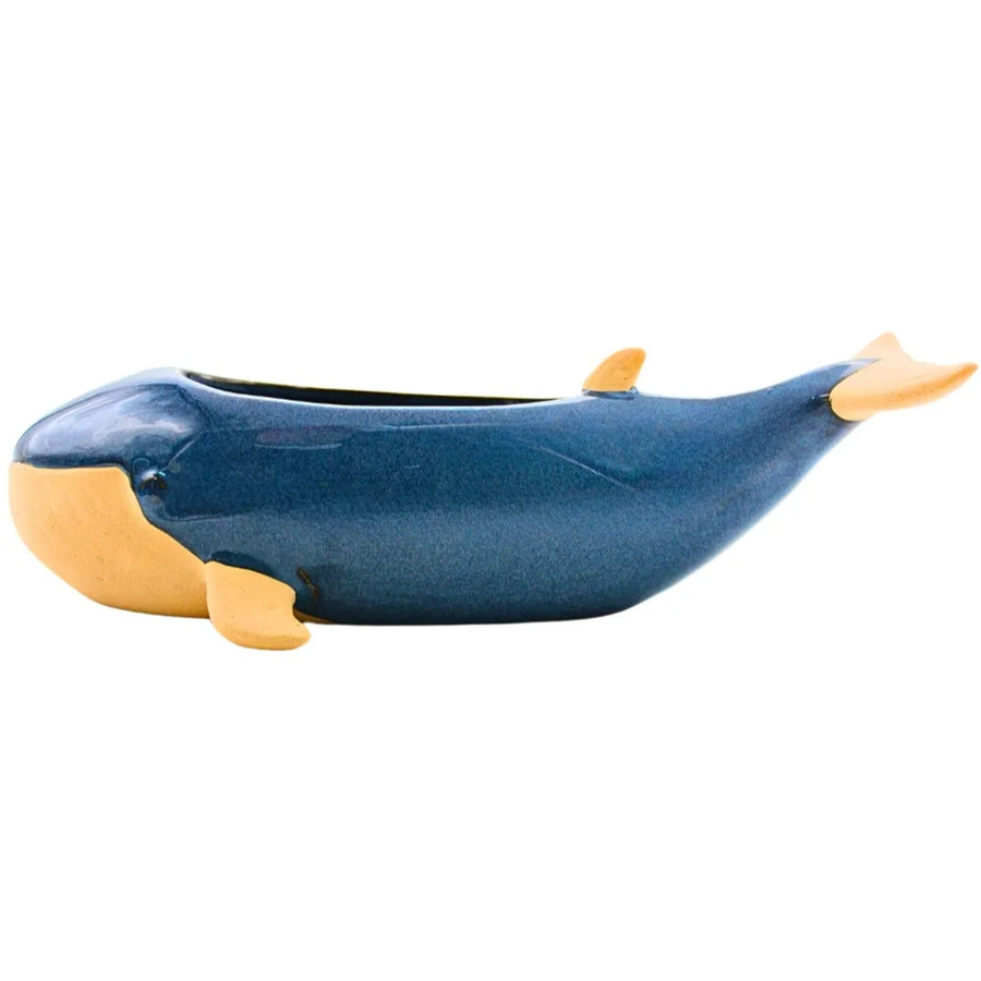 Dekohelden24 Keramik Übertopf Wal in Blau, Dekoschale Pflanzgefäß B: 30 cm, T: 13 cm, H: 9 cm - Bild 2