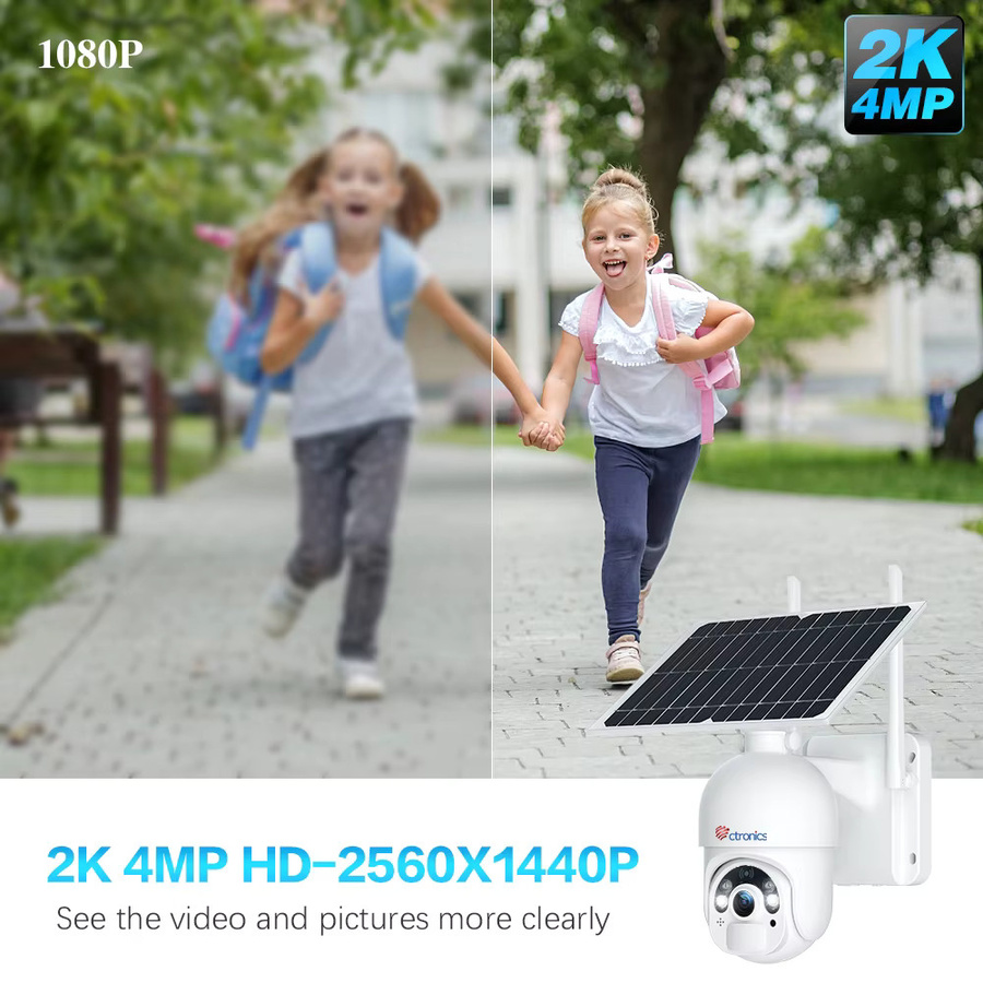 Ctronics 2K 4MP WLAN-Überwachungskamera mit 8W Solarpanel und 10000mAh Akku, kabellose IP-Außenkamera in Weiß mit 360° Sicht, Farbnachtsicht, Personenerkennung und Zwei-Wege-Audio, wasserdicht - Bild 3