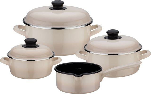 GSW Kochtopf-Set Creme Shadow 7-teilig aus Emaille in Beige - Bild 1