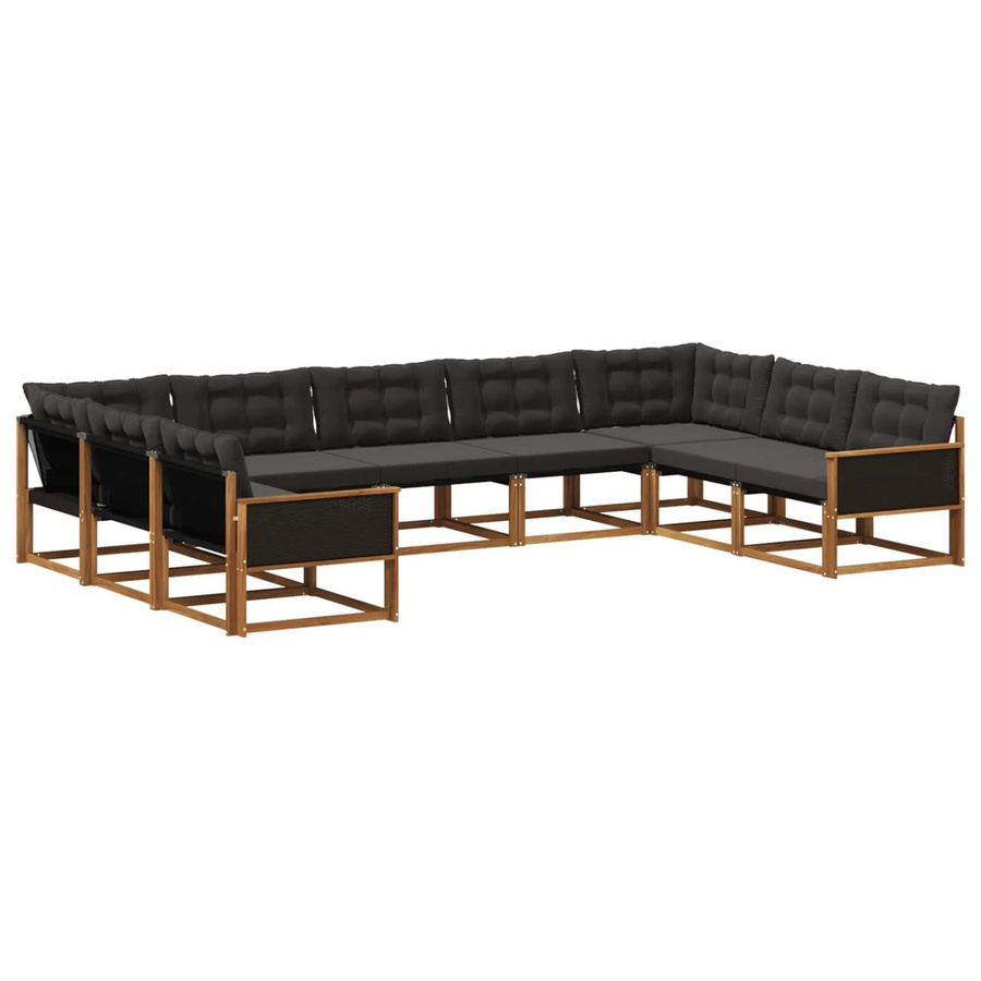 vidaXL Outdoor-Sofagarnitur L-Form aus massivem Akazienholz mit 9 Textilene-Kissen in Schwarz und Natur - Bild 2