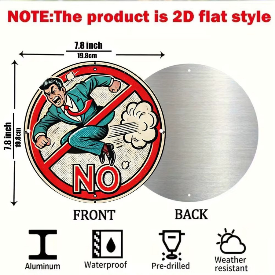 Potdemiel No Farting Schild aus Metall in Multicolor, quadratische Wanddekoration im Retro-Stil, B/B/B: 20,32 x 20,32 x 20,32 cm - Bild 4