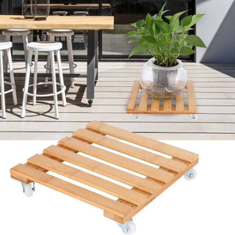 Tooarts Pflanzregal aus Bambus mit Rollen in Braun für Garten und Terrasse - Bild 3