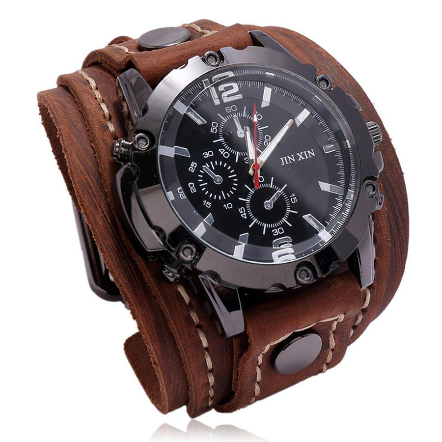 Herrenuhr Analoguhr, Quarz, Leder, Schwarz, Vintage - Bild 2