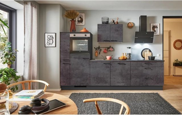 pino Küchenzeile Beton Anthrazit mit 1 Seitenschrank und Geräteanschluss, Breite: 300 cm - Bild 1