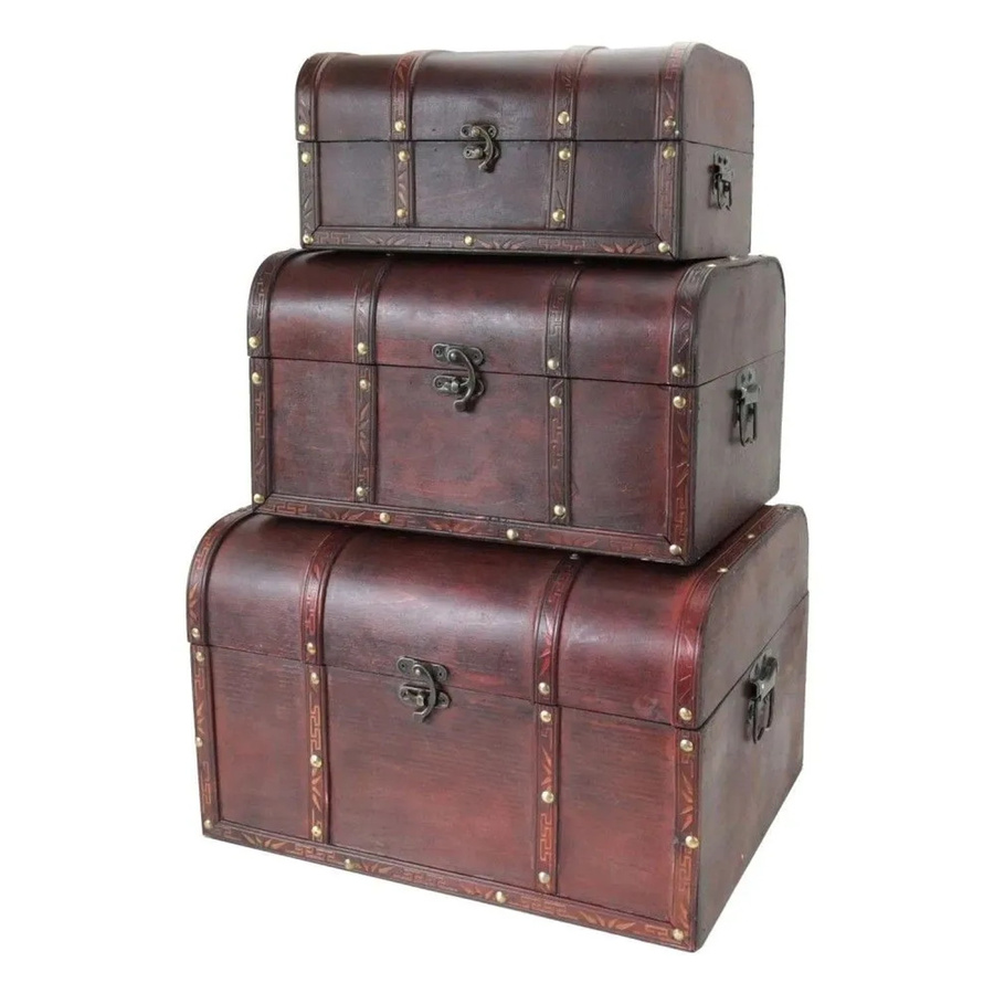 HMF Schatztruhen Set aus Holz im Vintage-Stil, 3er Set, braun - Bild 2