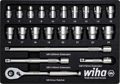 Wiha Ratschenschlüssel Set 3/8 Zoll, 22-teilig aus Chrom-Vanadium-Stahl in Silber mit Schaumeinlage - Bild 1