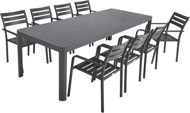 DELUKE Garten-Sitzgruppe ENNO 9-teiliges Gartenmöbel-Set aus Kunststoff und Aluminium in Dunkelgrau/Anthrazit - Bild 1