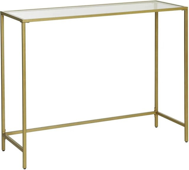 Vasagle Konsolentisch modern aus Metall und gehärtetem Glas in Gold, B/T/H: 100 x 35 x 80 cm - Bild 1