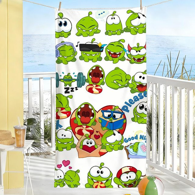 Schnelltrocknendes Strandhandtuch Om Nom Stories Frosch Motiv in Weiß, B: 30 cm, H: 60 cm - Bild 1