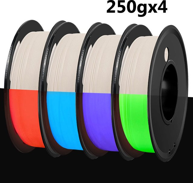 3D Maliang PLA Leuchtfilament für FDM 3D-Drucker Set, 1,75mm, Farben: Weiß Nachtleuchtend Rot, Blau und Multicolour, 4 x 250g - Bild 1