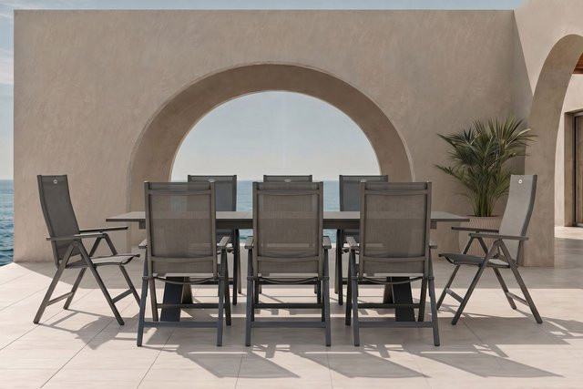 Hartman Garten-Essgruppe Xanadu Aruba aus Aluminium und Glaskeramik in Xerix/Anthrazit mit 8 Klappstühlen, Tisch erweiterbar auf B: 280 cm, B: 220 cm, T: 100 cm - Bild 1
