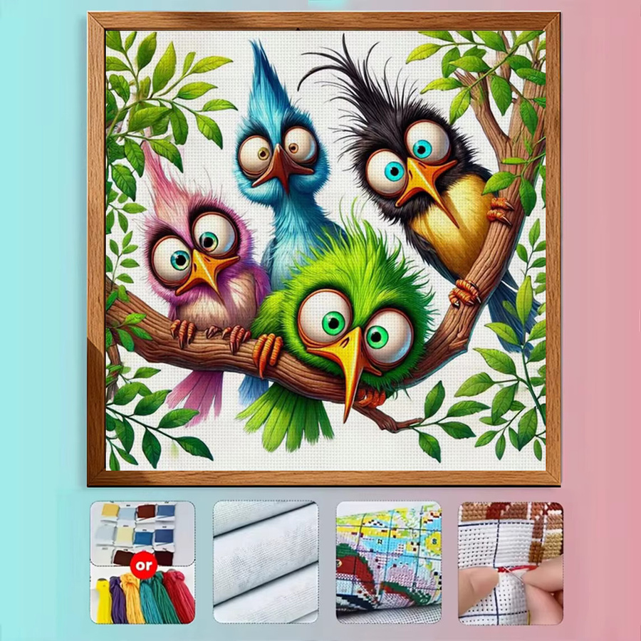 Quirky Feather Group Kreuzstich-Set mit Animal-Print Motiv, 11CT Stickerei in Multicolour, B/H: 36 x 36 cm - Bild 3