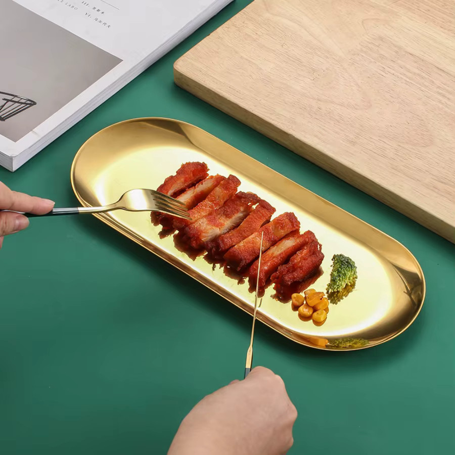 BAIJL Servierplatte aus Edelstahl in Gold oder Silber, ovale BBQ-Platte im koreanischen Stil - Bild 5