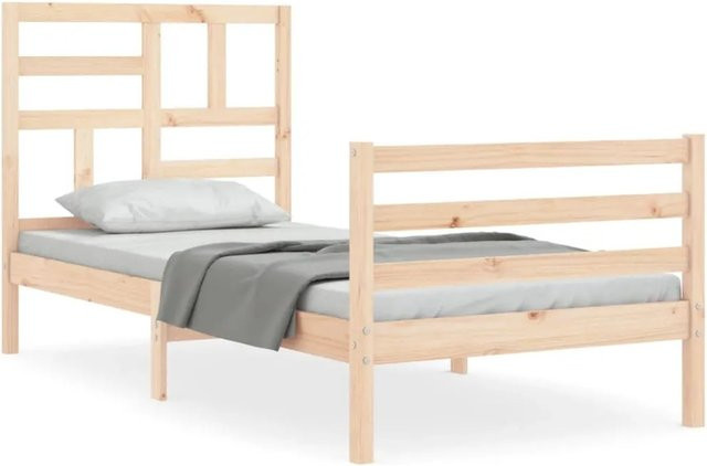 vidaXL Massivholzbett aus Kiefernholz mit Kopfteil in Braun und Beige, B/T/H: 90 x 200 cm - Bild 1