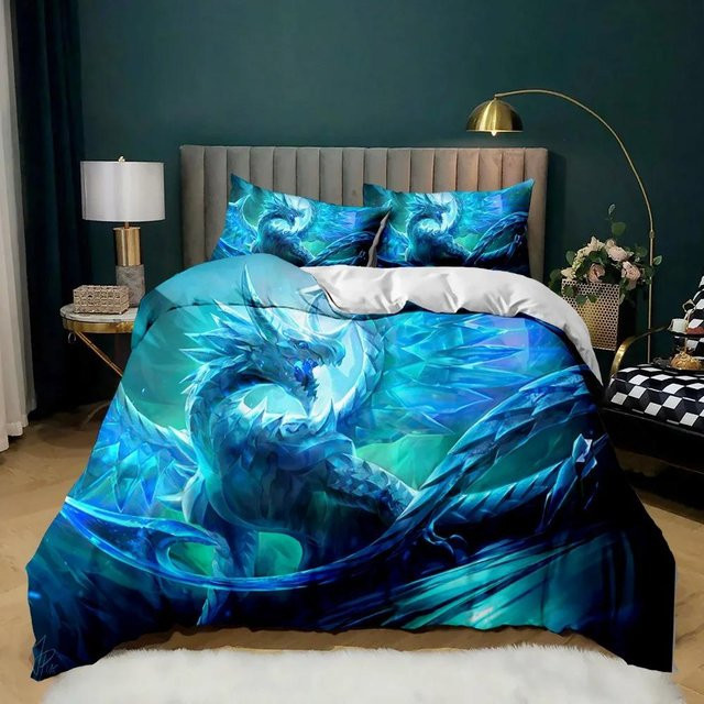 3-teiliges Bettwäsche-Set Binchi Outdoor Product Queen Mythical Dragon Print in Blau, 3D-Druck Bettbezug und 2 Kissenbezüge aus Polyester, B/H: 210 x 210 cm - Bild 1