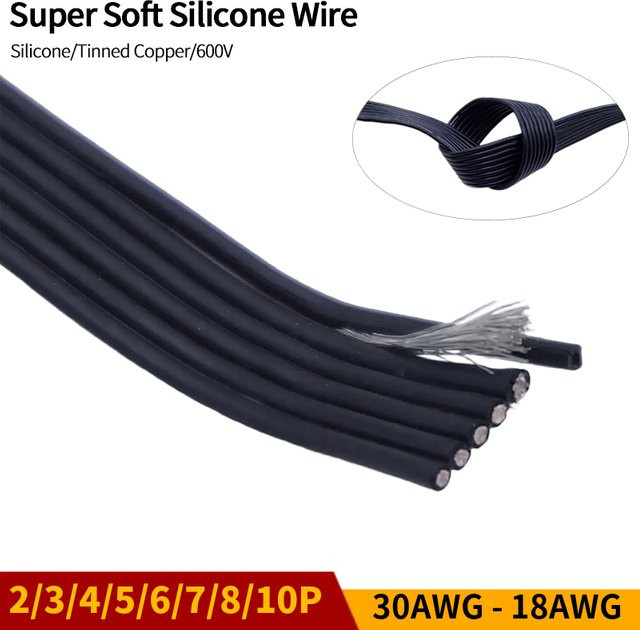 100MillioFang Superweiches Silikonkautschuk Parallel-Elektrokabel aus Kupferdraht für Hochtemperaturanwendungen, verschiedene AWG-Stärken und Adernanzahlen (2P bis 10P) - Bild 1
