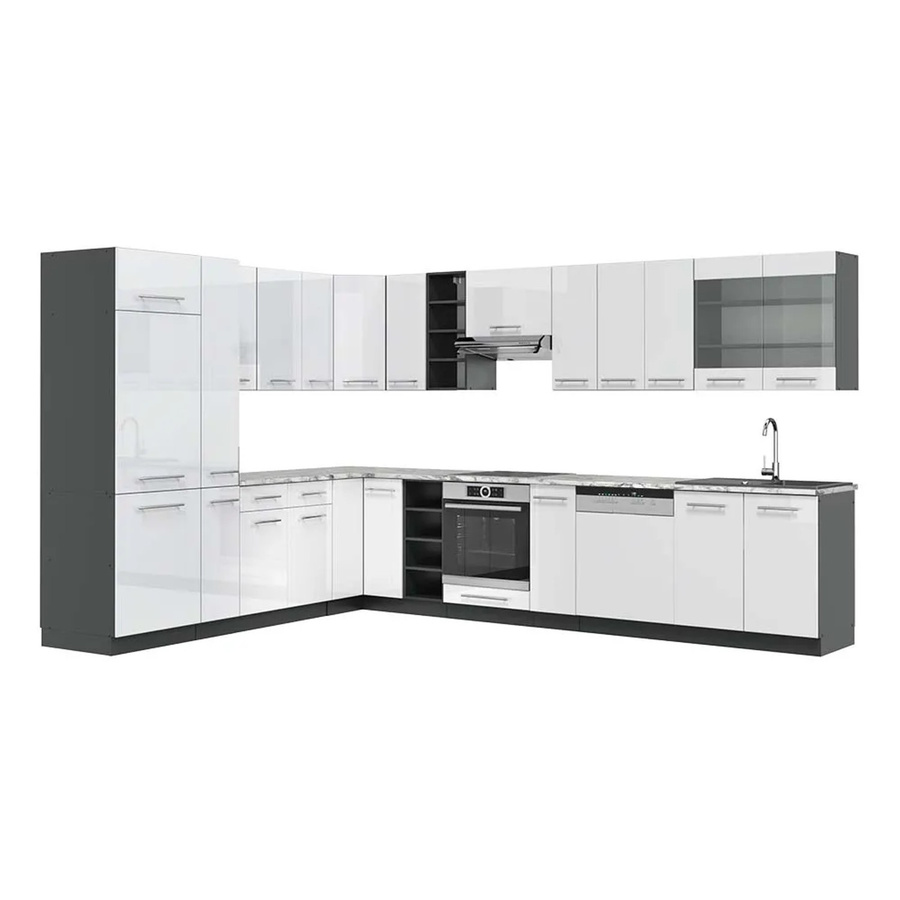 Vicco Fame-Line Eckküche in Weiß Hochglanz und Anthrazit mit Marmor-Optik, B/T/H: 347 x 257 x 82 cm - Bild 2