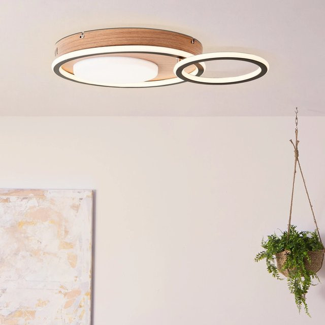 Brilliant LED-Deckenleuchte Karney in Schwarz und Holz, dimmbar, B: 57 cm, T: 40 cm - Bild 1