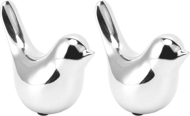 2er-Set OutsideWorld Vogel Dekoration aus Keramik in Grau und Silber im modernen abstrakten Design - Bild 1
