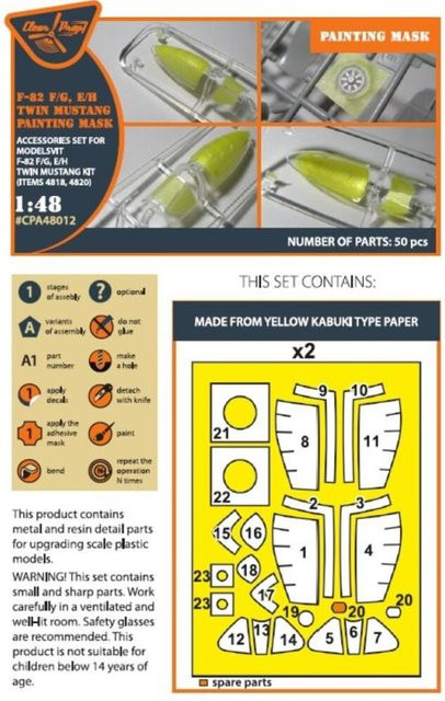 Clear Prop F-82F/G, E/H Twin Mustang, Painting Mask, 1:48, Zubehör - Bild 1