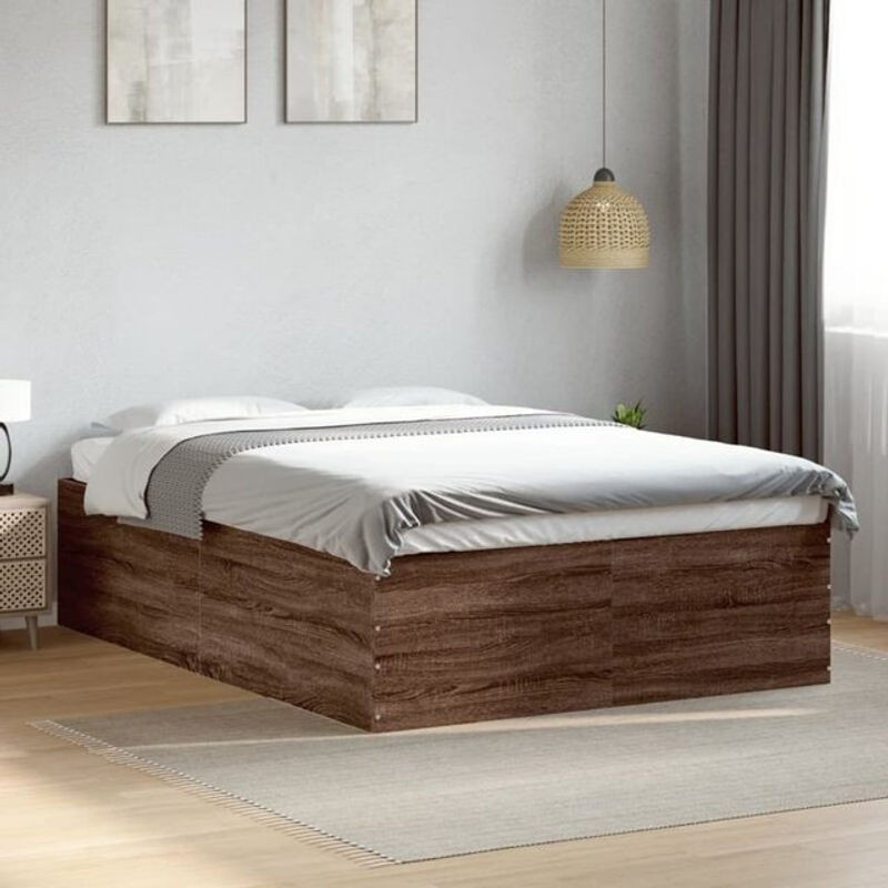 Modernes Bettgestell aus Holzwerkstoff von Vidaxl in Braun mit Eichen-Optik, B/T: 135 x 190 cm - Bild 1