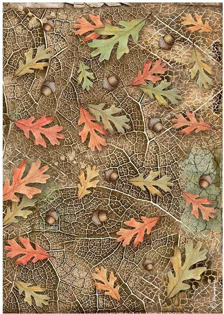 Stamperia Motiv-Strohseide Forest Leaves in Multicolor für herbstliche Dekoration, Format A4 - Bild 1