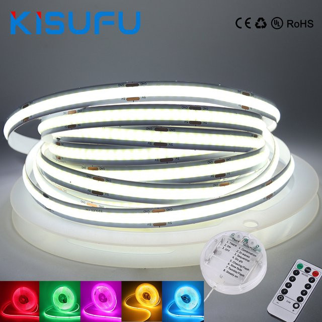 KISUFU COB LED-Lichtleiste Set mit Fernbedienung und 3AA Batteriebox, dimmbar, weiß, 240 cm, 320 LEDs, selbstklebend für Küche und Möbel - Bild 1