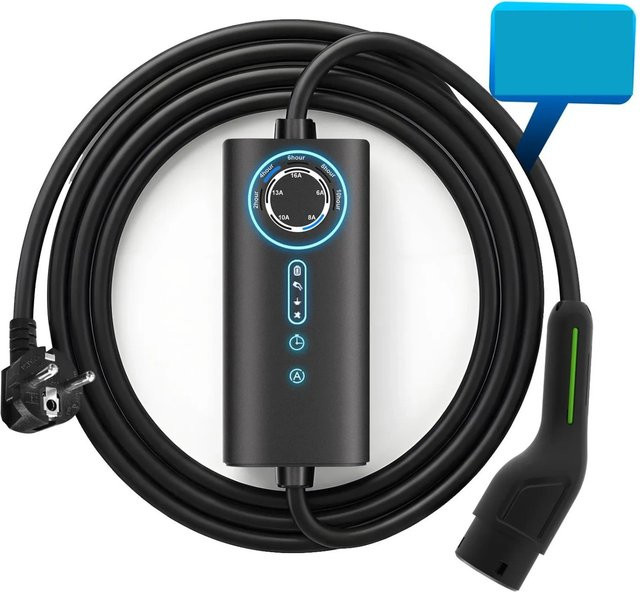 Junsun EV Ladegerät 3,5kW mit 8m Typ 2 Kabel, 1-phasig 6-16A, Schwarz - Bild 1