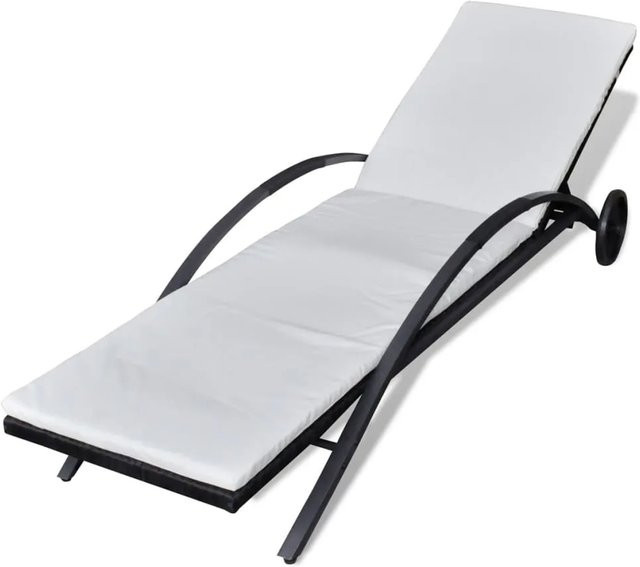 vidaXL Sonnenliege aus Poly Rattan mit Polster und Rollen in Schwarz, L x B x H: 200 x 65 x 39 cm - Bild 1