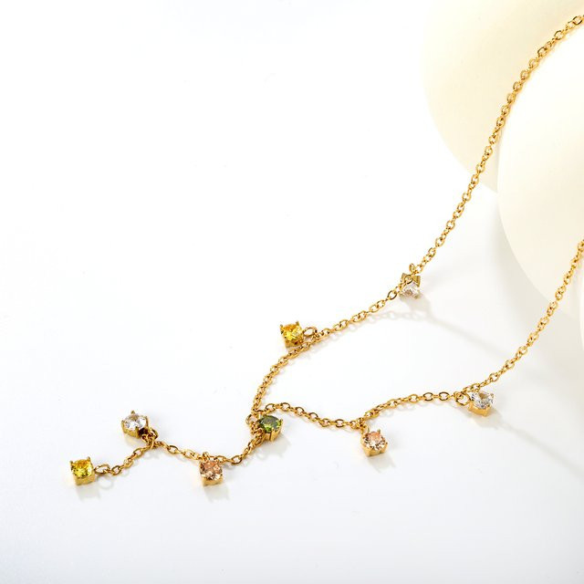 LUXUSTEEL Halskette, Diamant, Kristall, Bunt, Gold, Damen - Bild 1