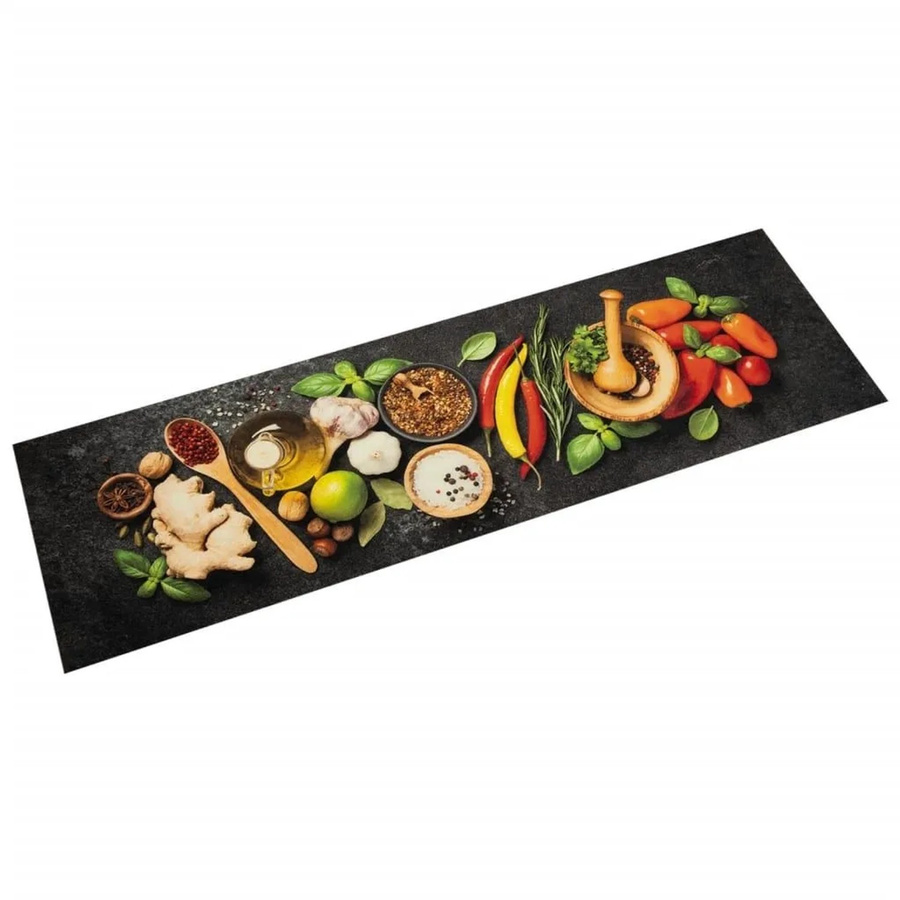 vidaXL Küchenteppich mit Gewürzdruck aus Samt, waschbar und rutschfest, Multicolor, B: 45 cm, L: 150 cm - Bild 2