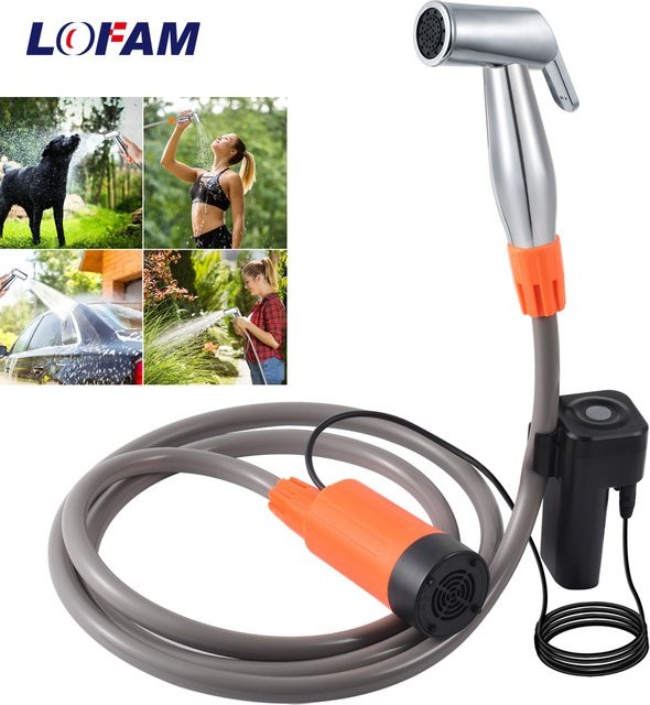 LOFAM Tragbare Outdoor-Camping-Dusche mit wiederaufladbarer Duschpumpe für Strand, Garten und Haustiere - Bild 1